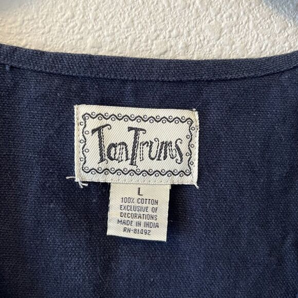 Vintage TanTrums Vest Women's L Floral Embroidered Patchwork Navy Cotton Cottage - Picture 2 of 12